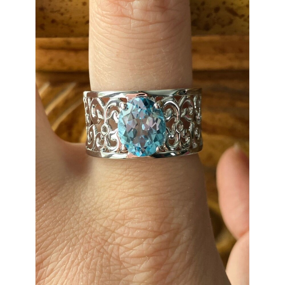 Brazilian Blue Topaz Sterling Silver Ring Size 10